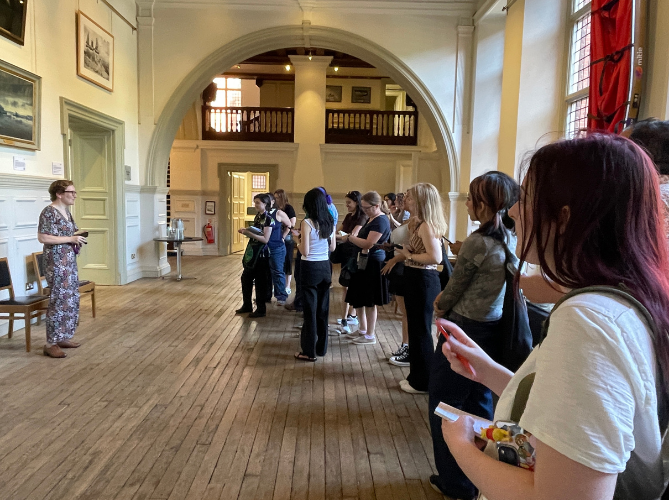 Study Abroad students tour a library